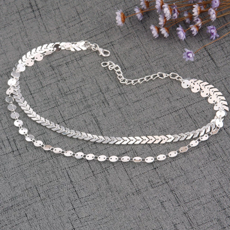 Layered Choker Metal Disc Chain Necklace