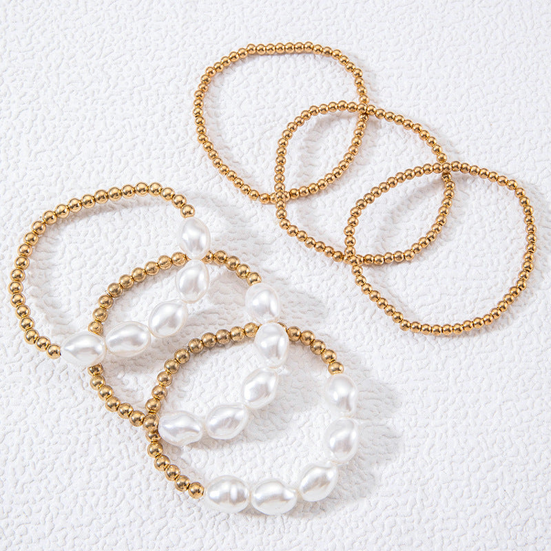 Imitation Pearl Beaded Bracelet Set
