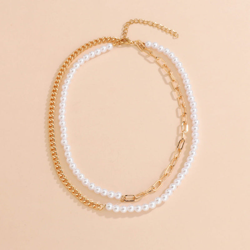 Layer Pearl Chain Half Necklace Choker