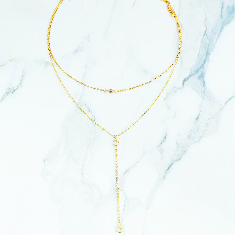 Double-Layered Tassels Necklace Elegant Women Crystal