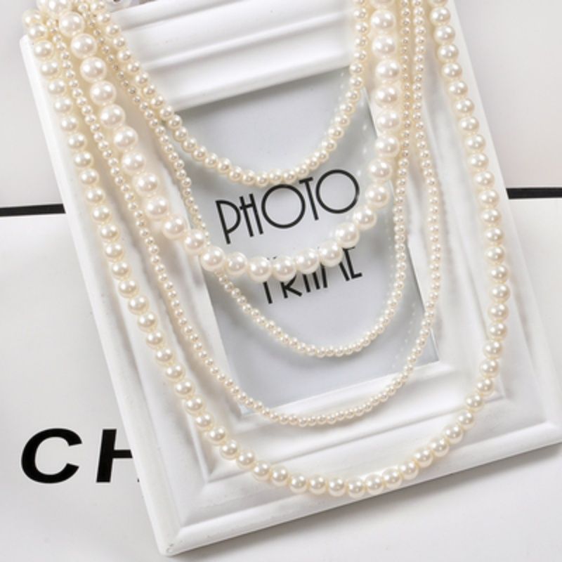 Multi-Layer Glass Pearl Sweater Necklace