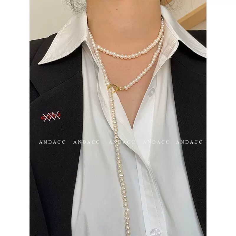 Long Glass Pearl Necklace for Women Girls