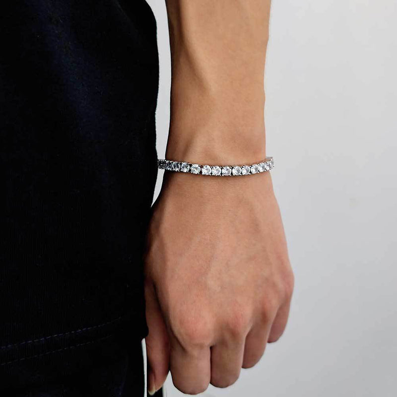 Hip Hop Iced Out Tennis Chain Bracelet, 18K Gold & White Gold Plated, 3–6mm CZ Iced Out Bling Jewelry