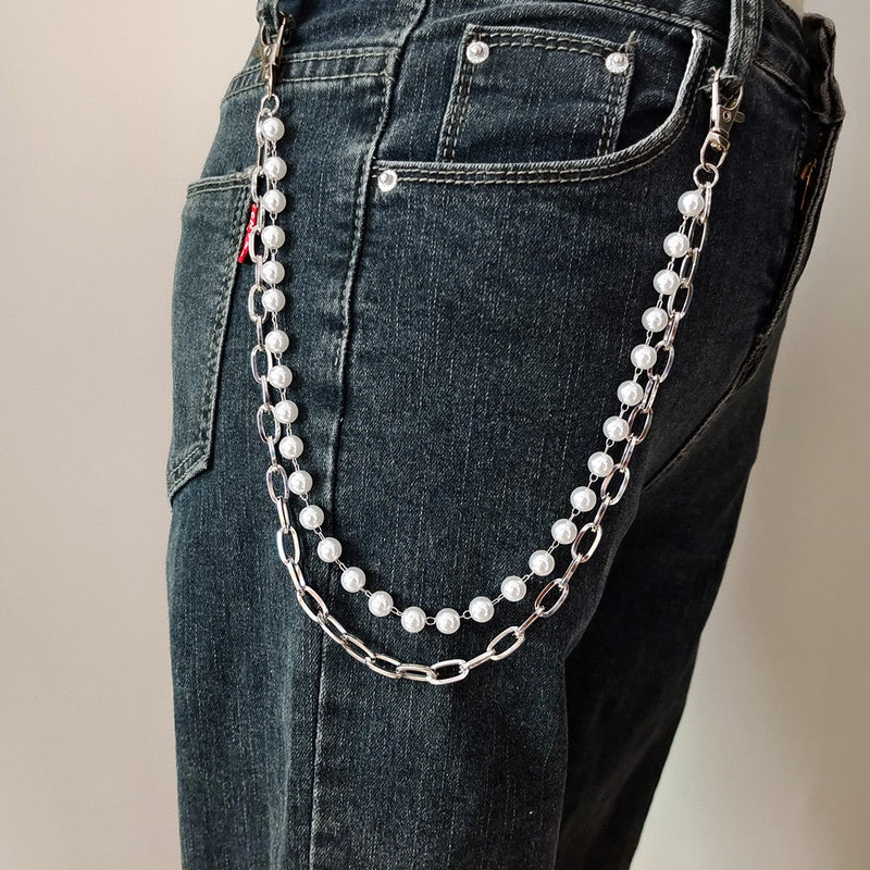 Double Layers Wallet Chains Disco Pearl Pocket Belt Key Chains