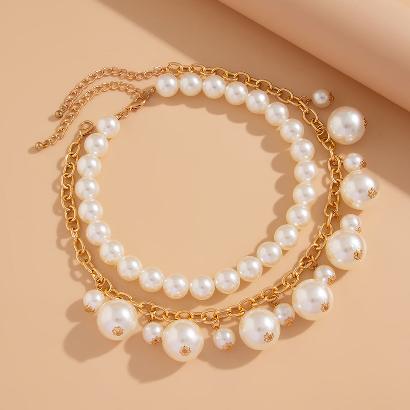 Exaggerated Large Pearl Tassel Clavicle Chain Layered Pearl Beaded Necklace