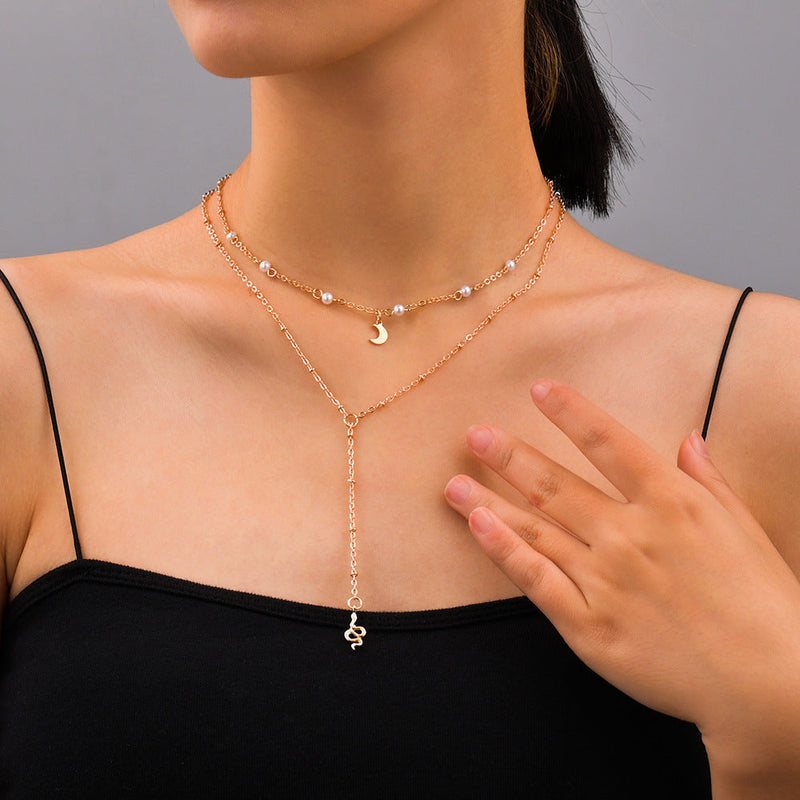 Bohemian Multi-layer Moon Bead Chain Sequins Necklace