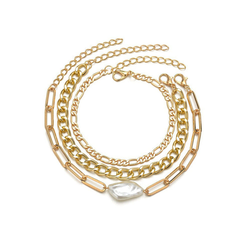Irregular Pearl Chain Bracelet Set