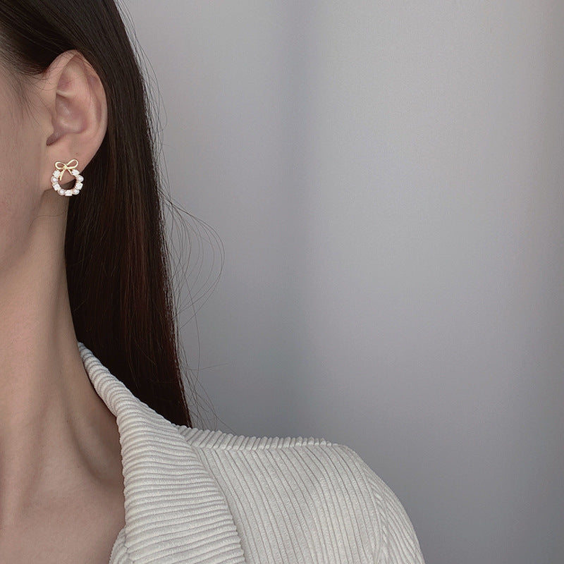 Pearl Bow Knot Stud Earrings for Women