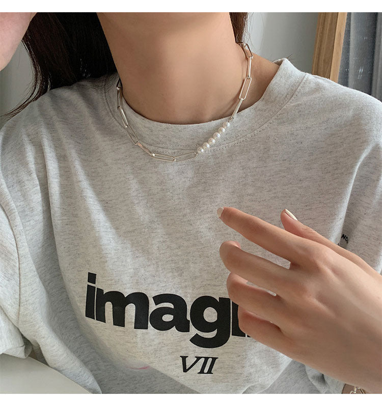 Pearl Jewelry Custom Paper Clip Chain Choker Necklace