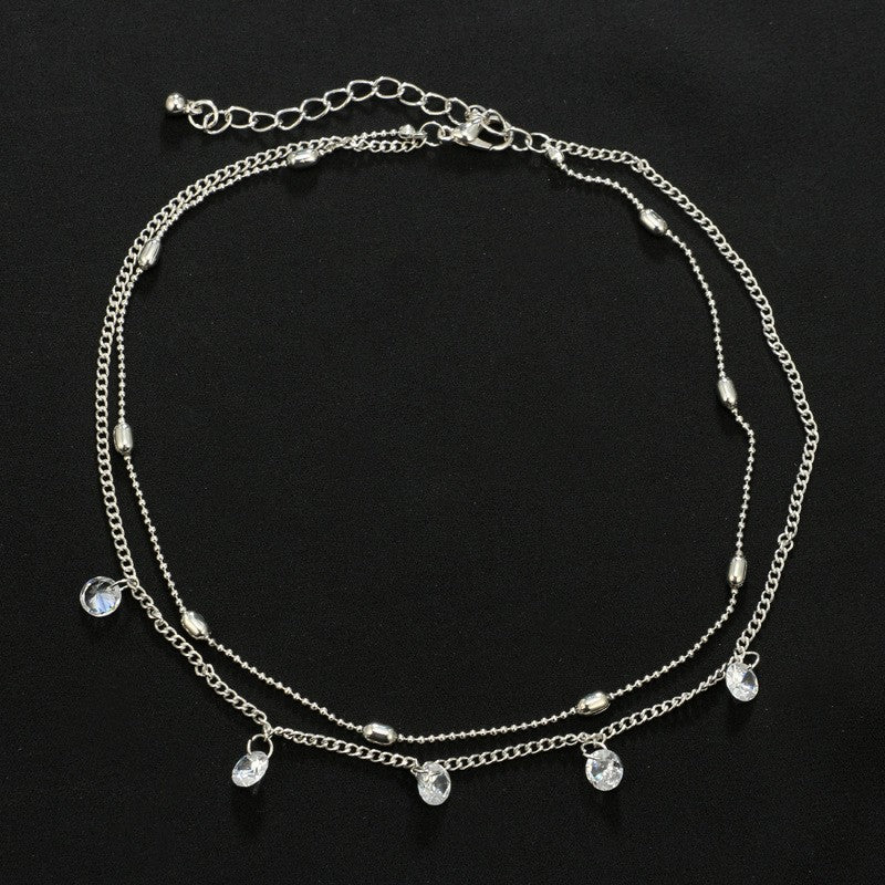 Double Layer Crystal Stone Tassel Necklace