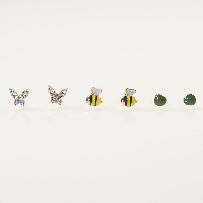 Bee butterfly stud earrings set