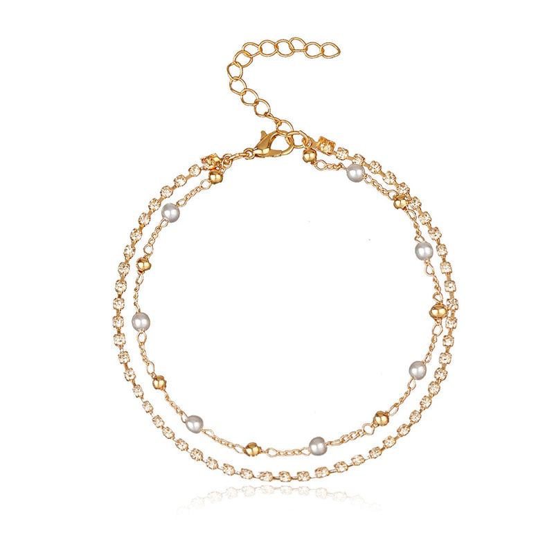 Bohemian Fancy Double Chain Tassel Crystal Anklet Jewelry