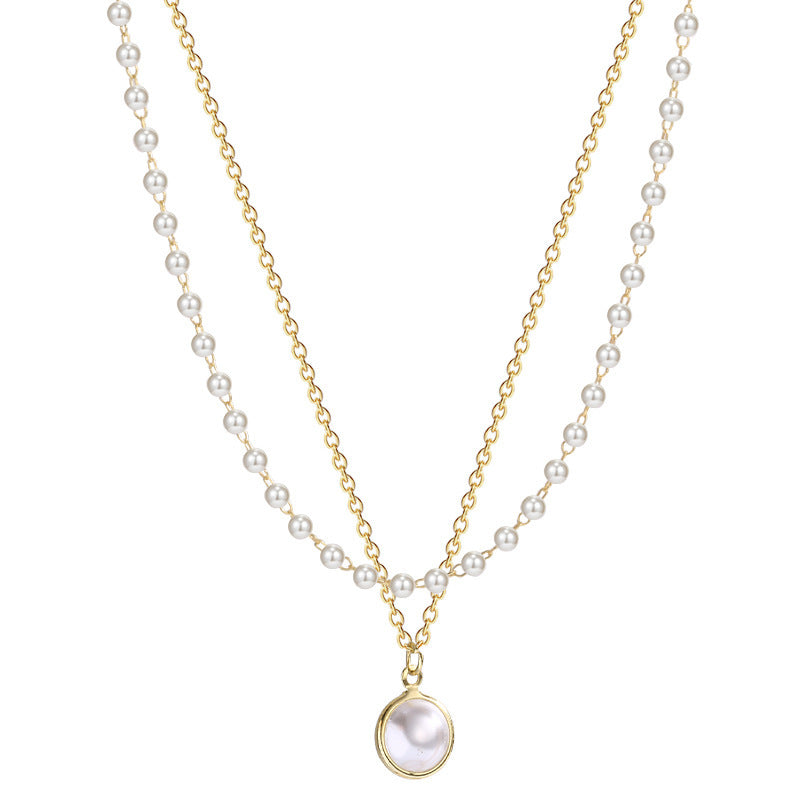 Pearl Necklace Cute Double Layer Pendant