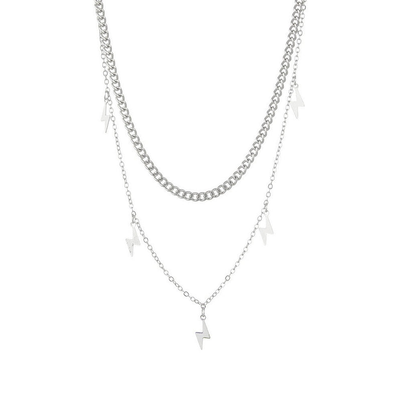 Layer Chain Lightning Pendant Choker Necklace