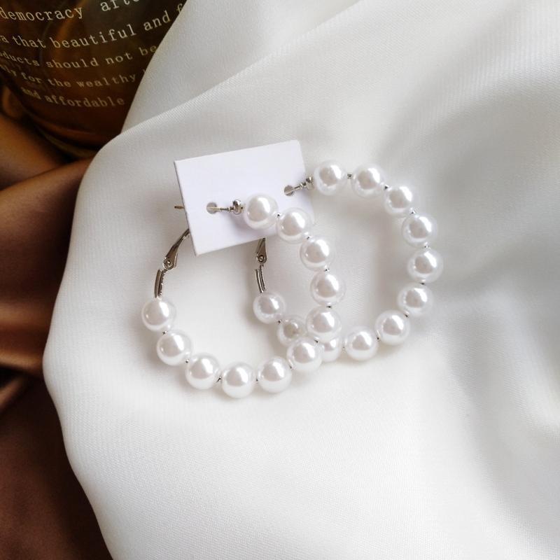 Round Pearl Bead Hoop Earrings