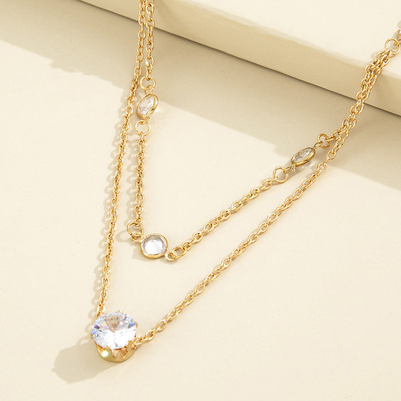 Simple Bead Layer Chain Zircon Choker Necklace