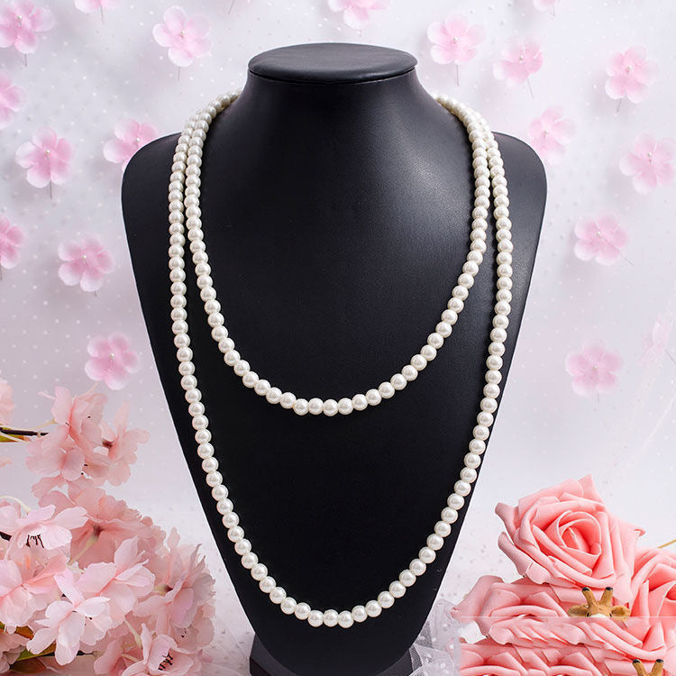 Layers White Glass Pearl Costume Strand Collar Necklace