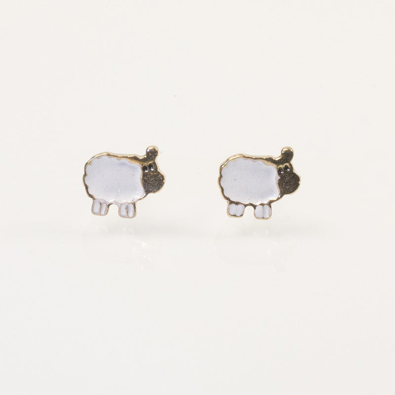 White Enamel Sheep Stud Earring