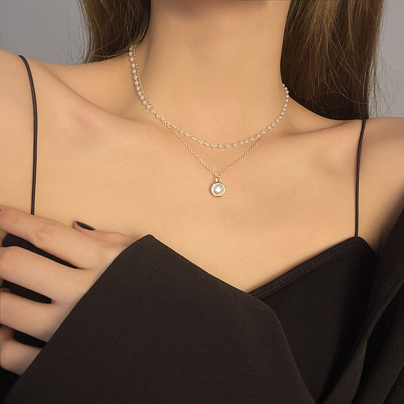 Pearl Necklace Cute Double Layer Pendant