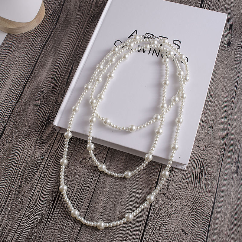 Trendy Pearl Beaded Long Sweater Necklaces