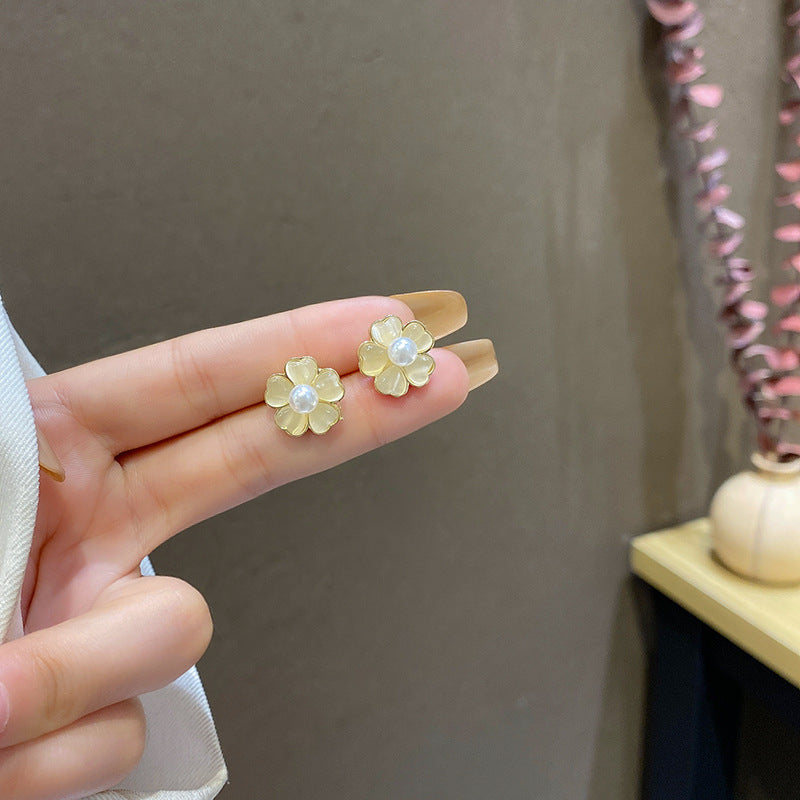 Opals Flowers Pearl Earrings