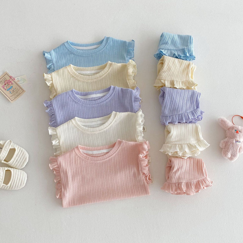 Wooden Ear Vest Baby Fashionable Korean Style Shorts Fashion Two-piece Suit