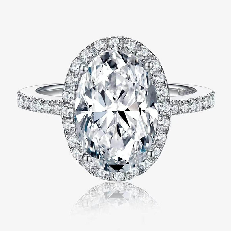 Dazzling 4 Carat Oval-Cut CZ Halo Adjustable Ring with Pave Band, Cubic Zirconia Luxury Design for Men and Women