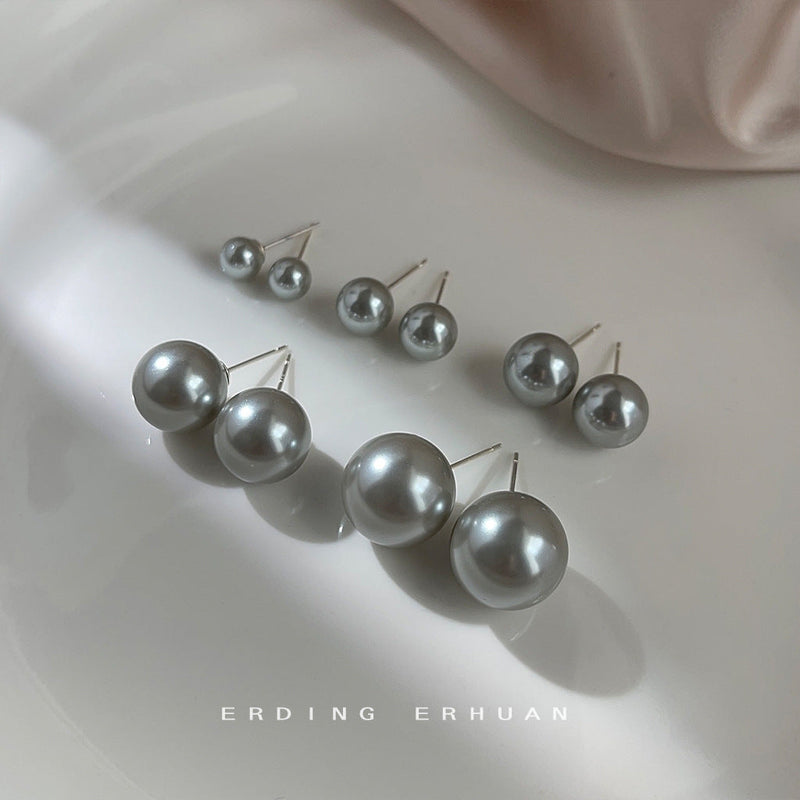 Natural Shell Pearl Earrings Gray Ear Stud