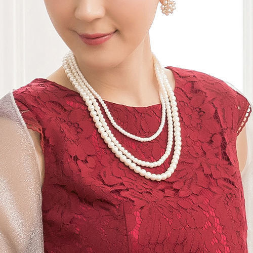 Multi-layer beaded long pearl necklace