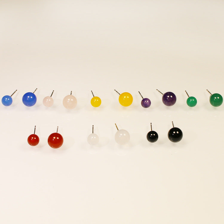 Natural Agate Stud Earrings Simple Round Bead Earrings
