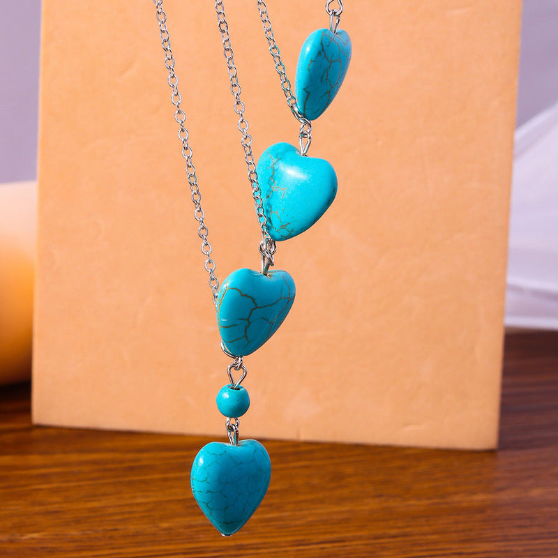 Vintage Natural Turquoise Smooth Beads Necklace