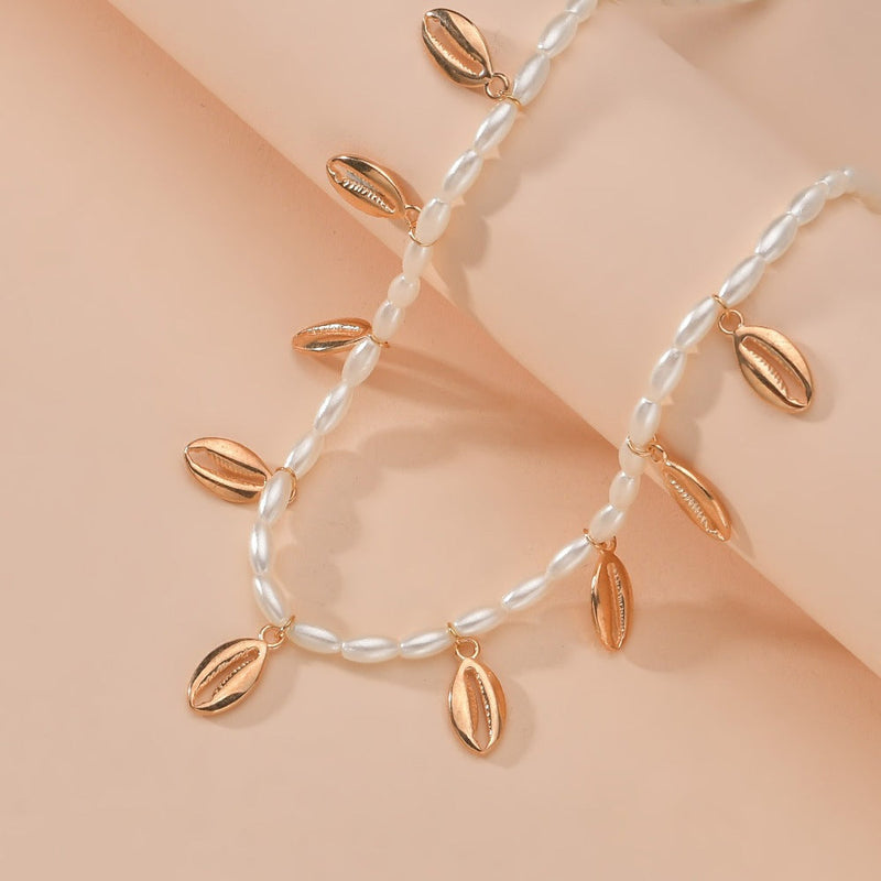 Simple Imitation Pearl Sea Shell Pendant Necklace