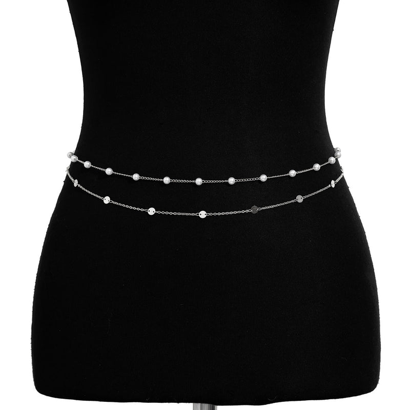 Metallic Sequin Silver Belly Waist Chain