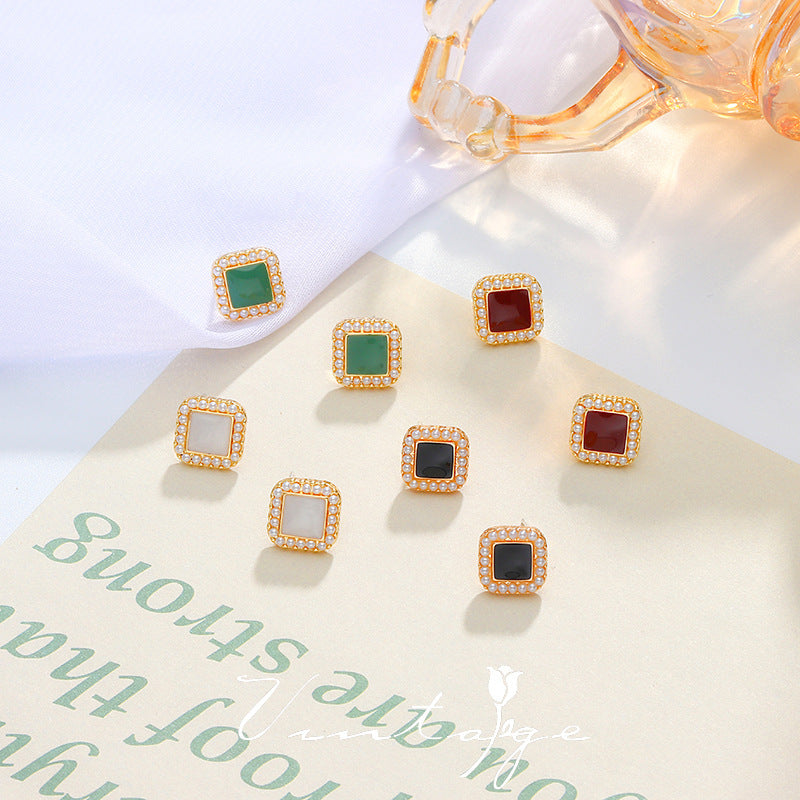 Geometric Pearl square Earrings