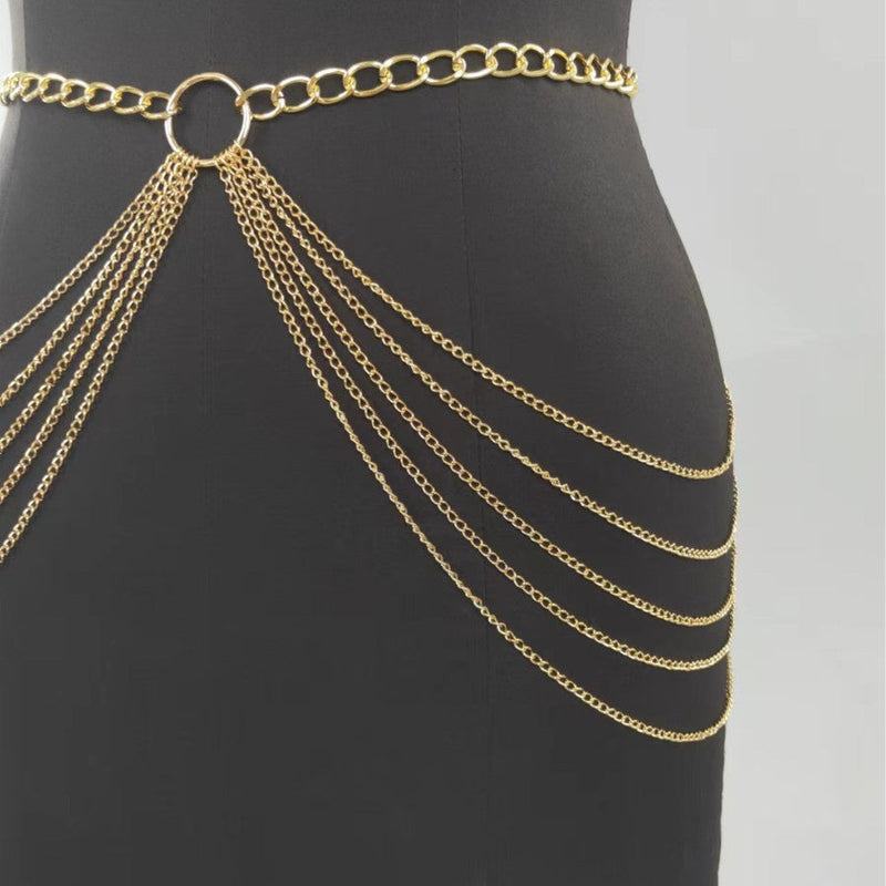 Sexy Beach Bikini Thin Belly Chain Simple Geometric Exaggerated Fringe Waist Chain
