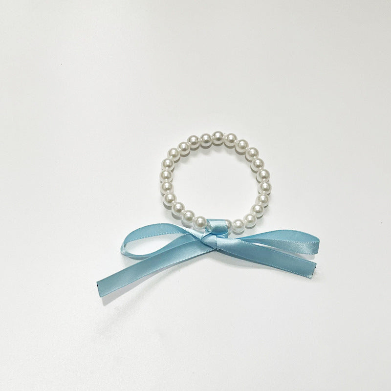 White Imitation Pearl Choker Necklace Women Long Black Ribbon