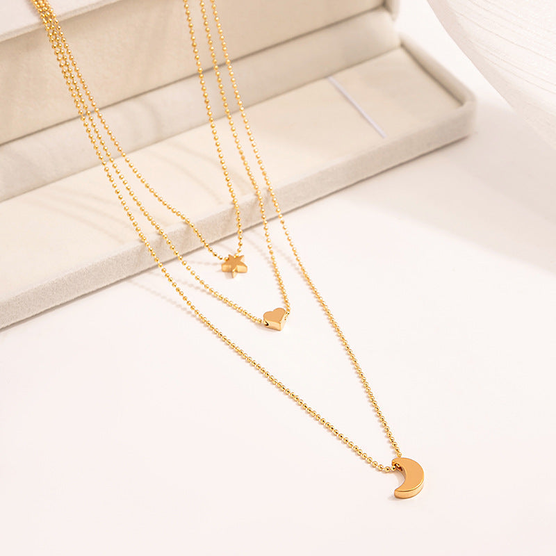 Moon Star Heart Necklace Women Multi Layer Chains Choker Necklace