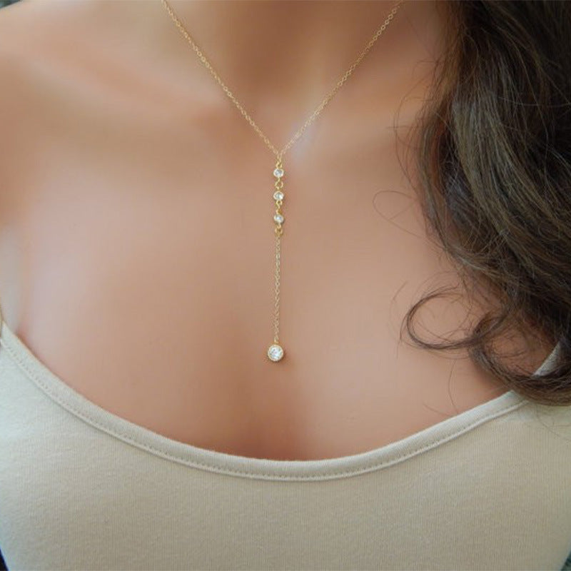 Long Chain Zircon Charm Necklace for Women