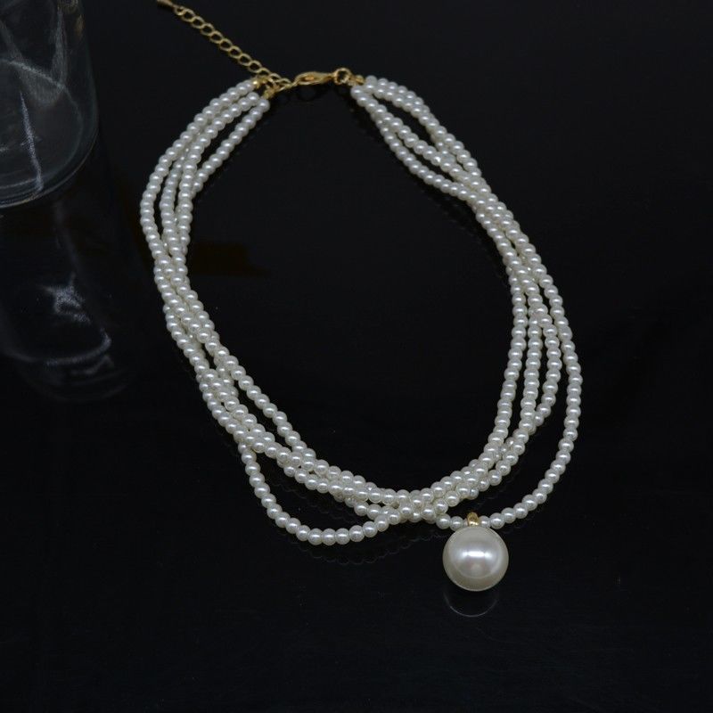 Imitation Pearl Choker Necklace Vintage Multi Strands Pearl Pendant Necklace