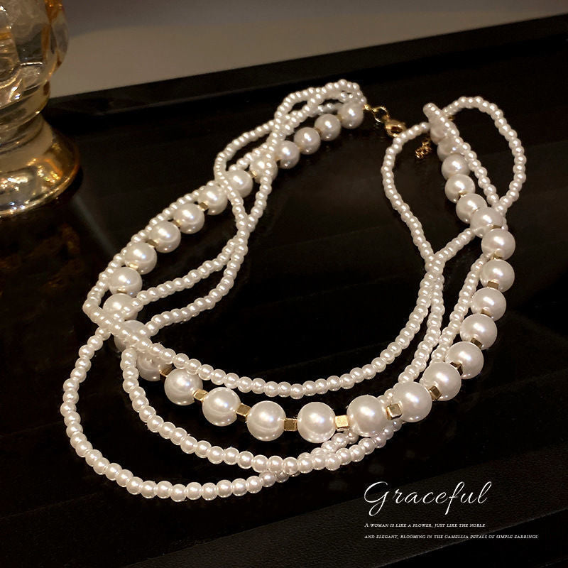 Multi Layered Imitation Pearl Beads Clavicle Chain Necklace