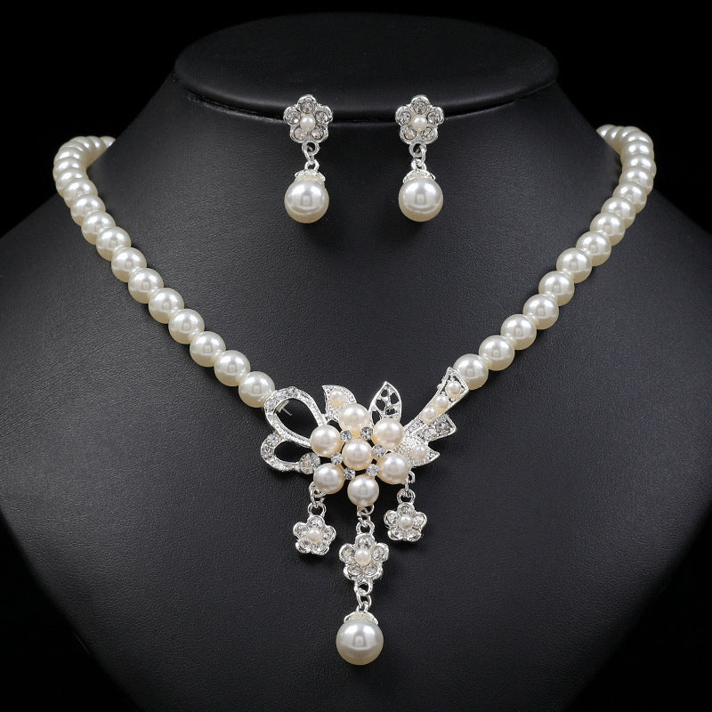 Rhinestone Pearl Wedding Jewelry Set for Bride Bridesmaid