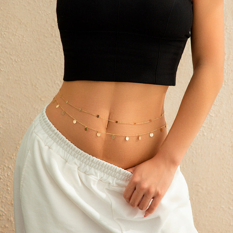 Metallic Sequin Silver Belly Waist Chain