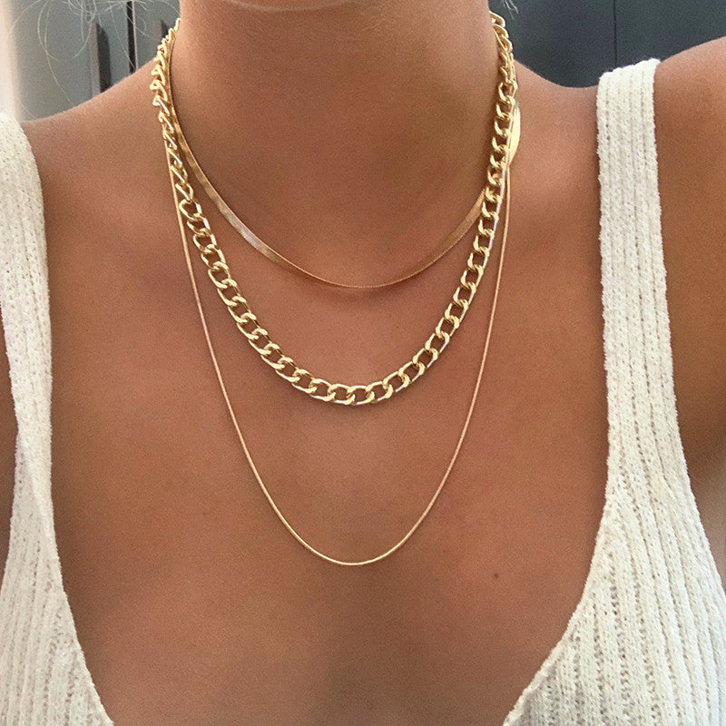 Fashion Snake Bone Chain Cuban Chain Multi Layer Chain Necklace