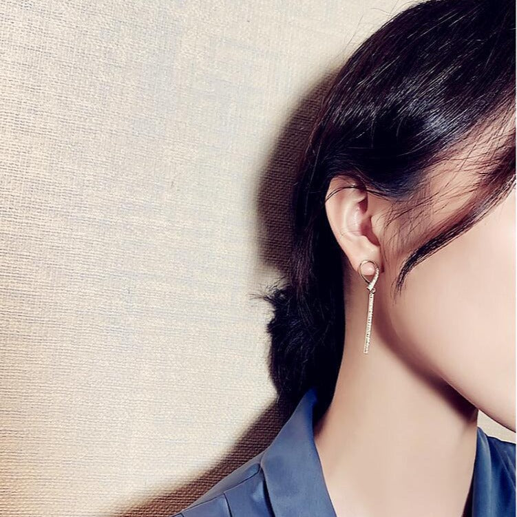 Long Rhinestone Tassel Drop Earrings