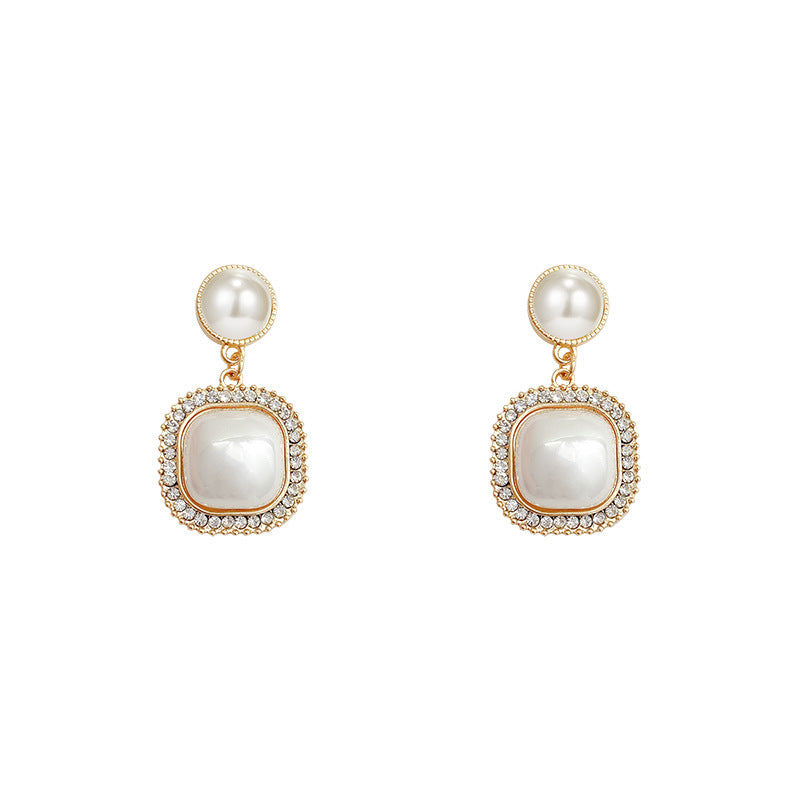 Pearl Geometric Square Earrings