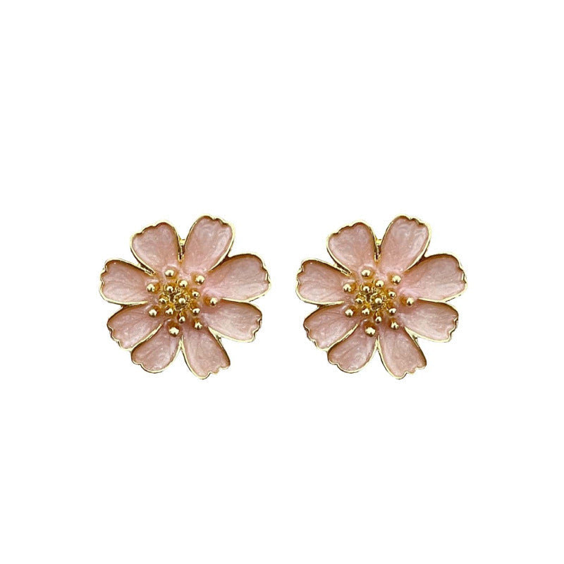 Pink Enamel Floral Stud Earrings
