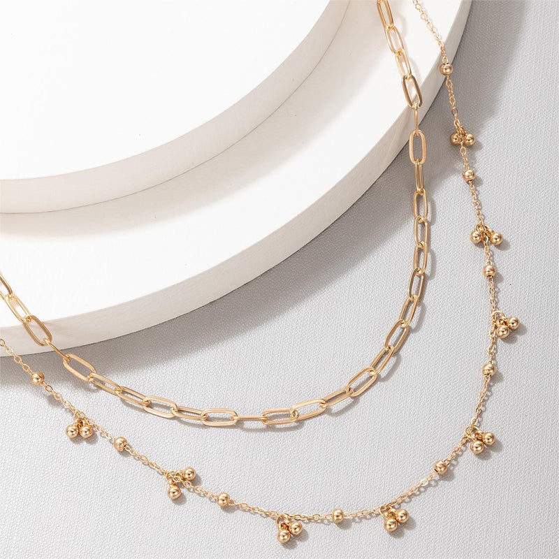 Layer Chain Bead Pendant Necklace