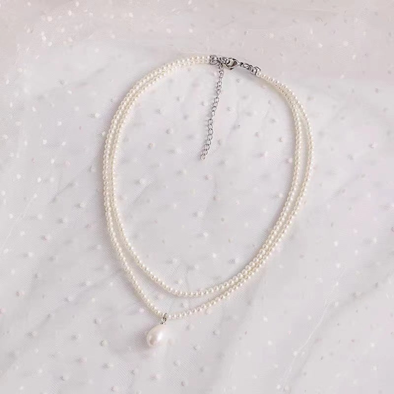 Double Layer Pearl Necklaces for Girl Water Drop Pearl Necklace