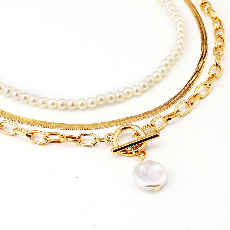 3Pcs/Set Pearl Collar Chain Necklace