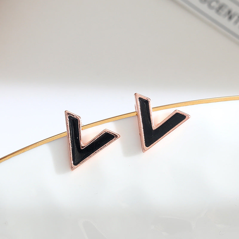Initial Letter V Stud Earrings